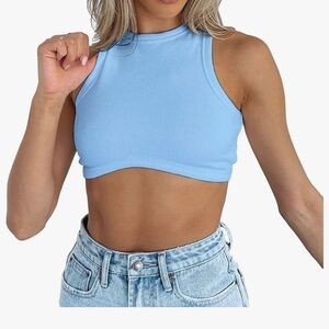 Women’s crew neck racer back knit ribbed sleeveless crop tank